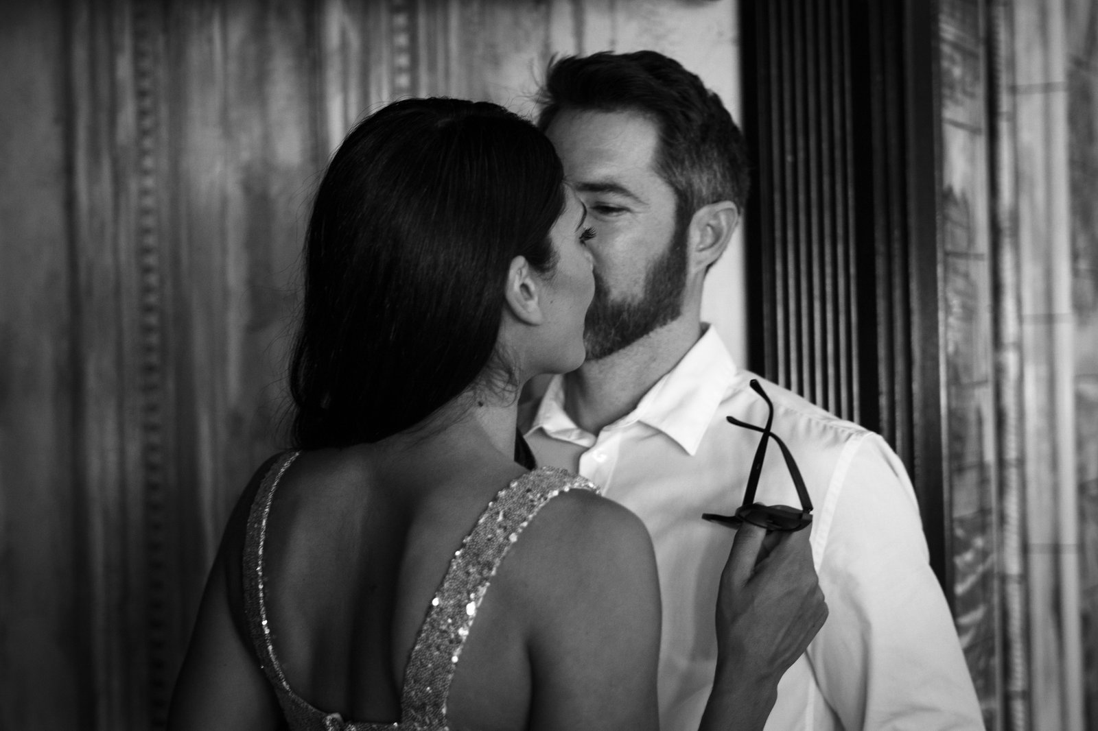 Romantic kiss in black and white