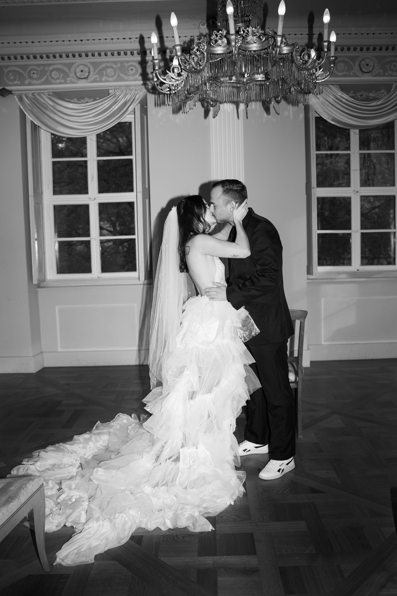 bride and groom kissing after ceromony