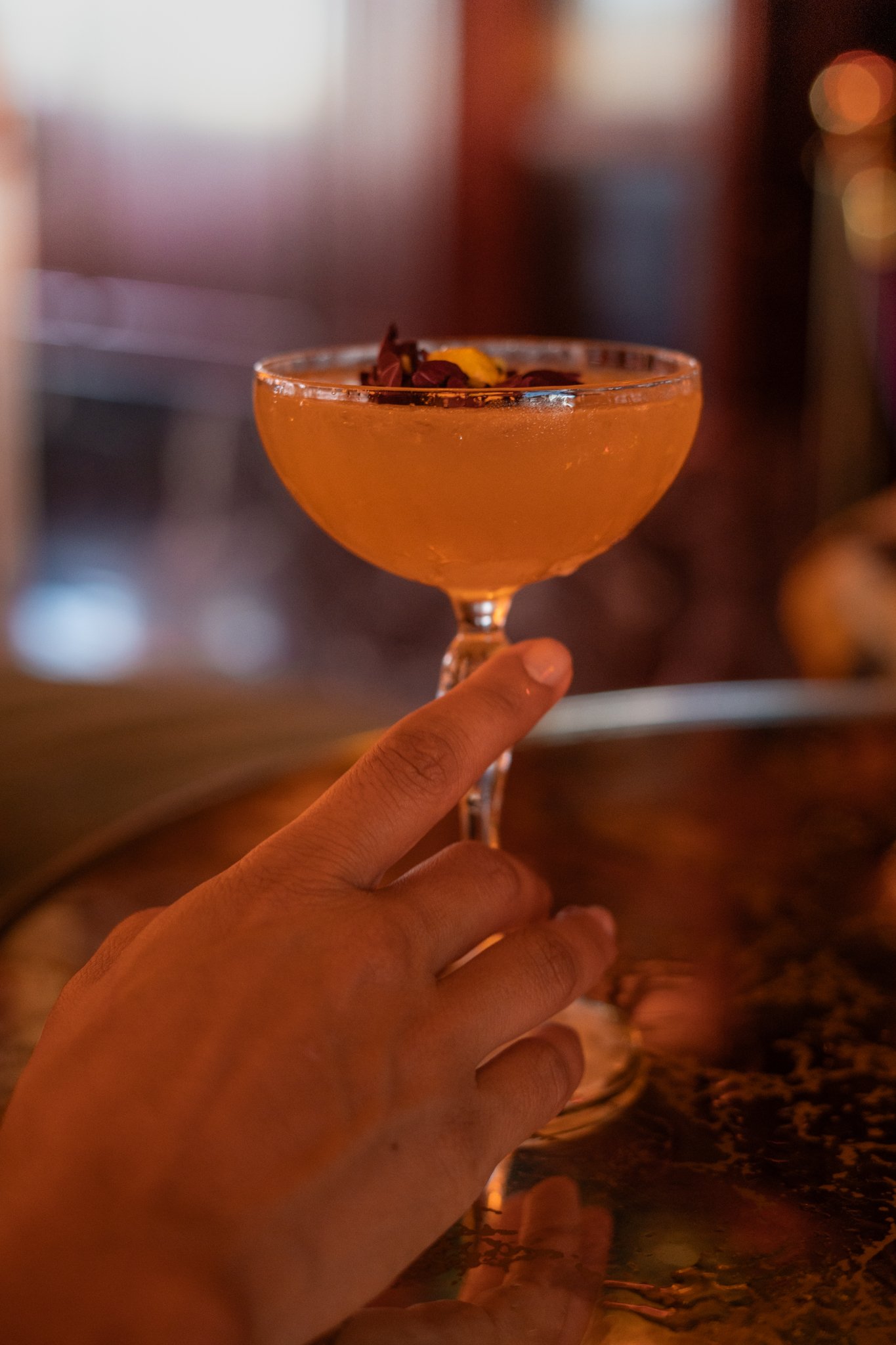 Hand holding a cocktail glass