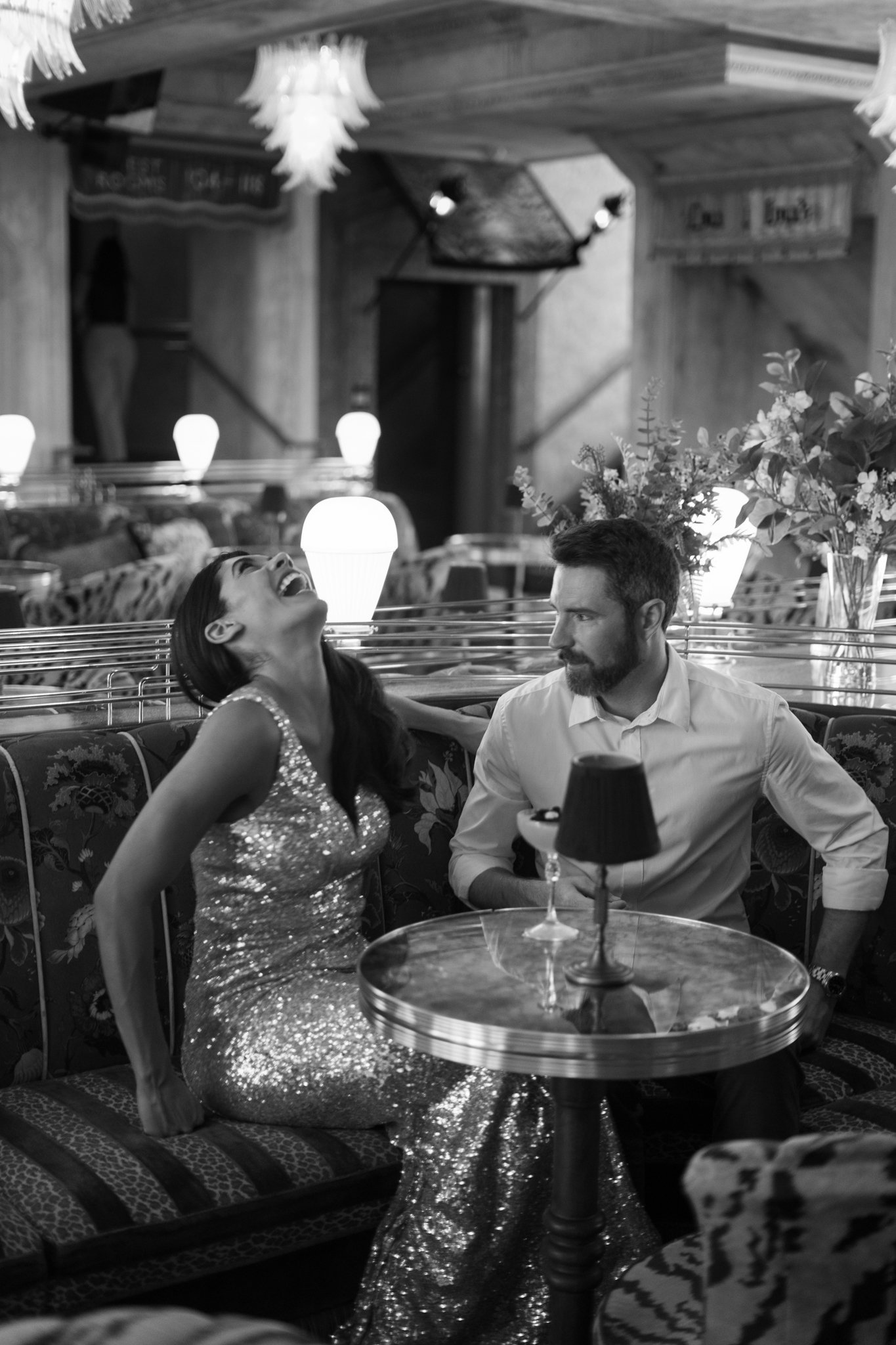 black and white bar couple