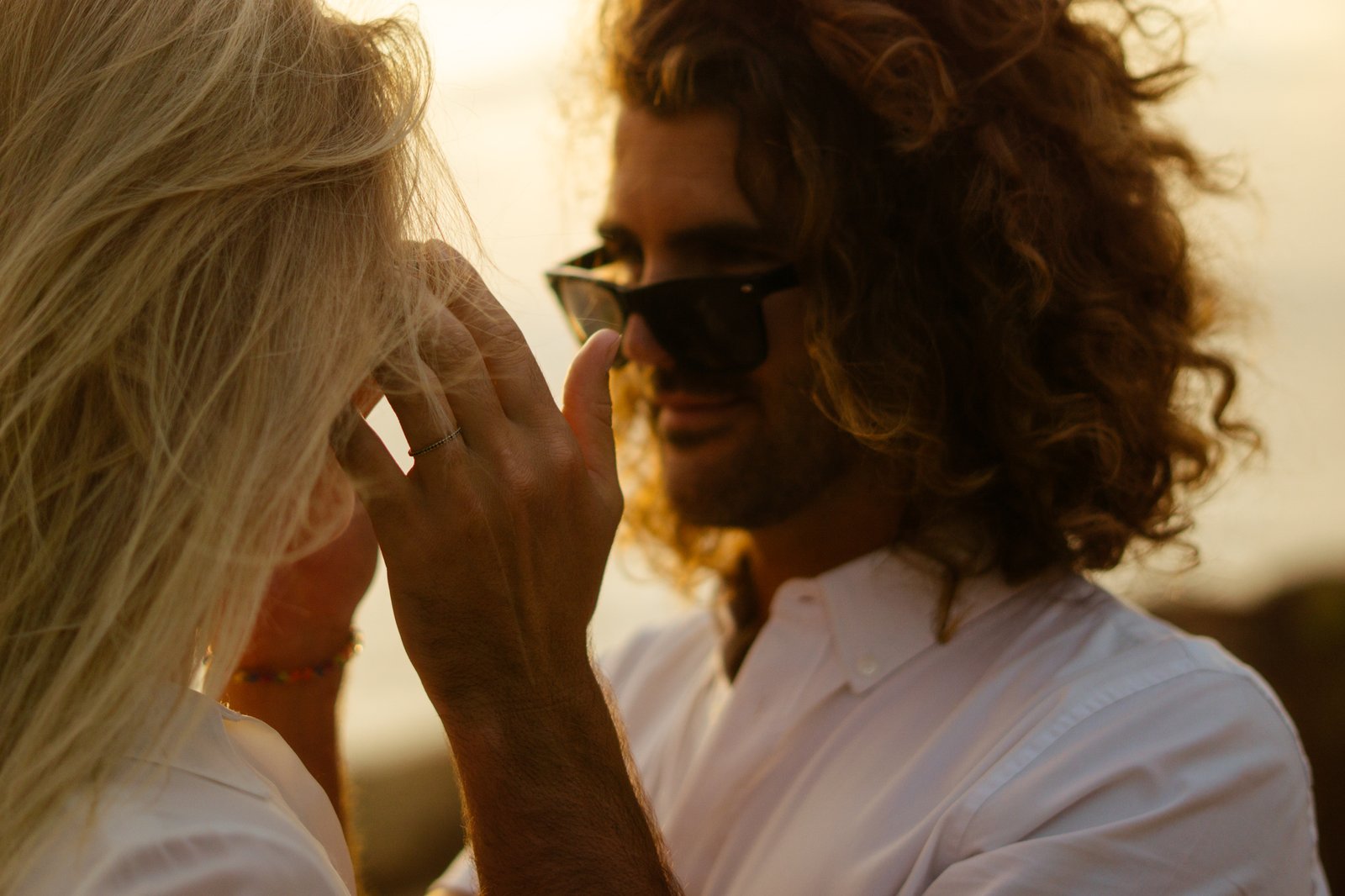 Man looking into woman eyes