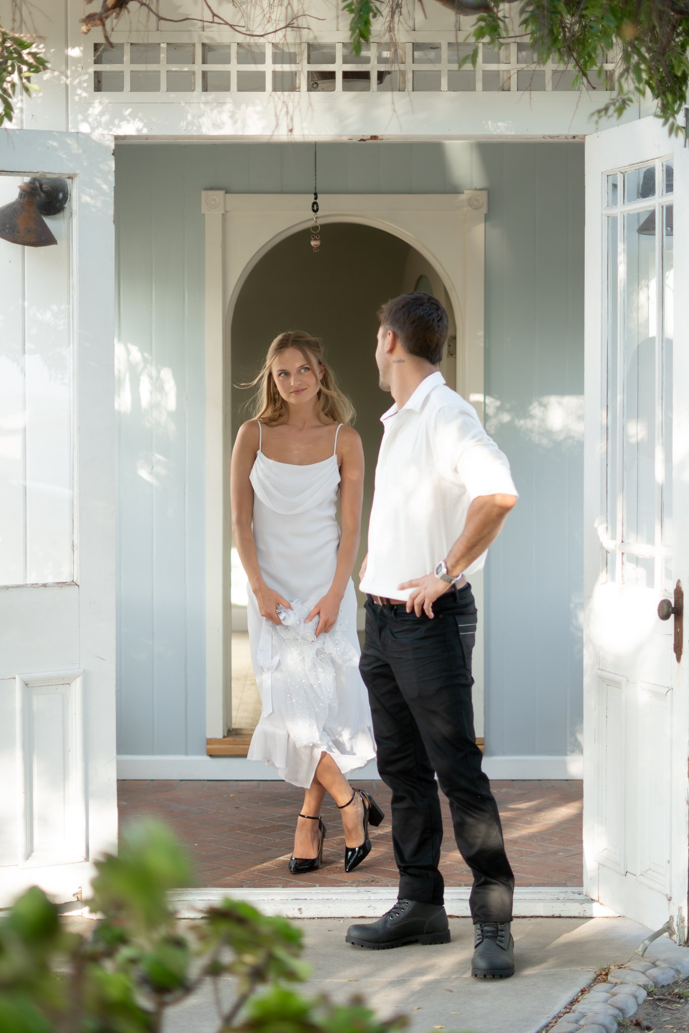 Woman and Man looking at each other on their Weddingday
