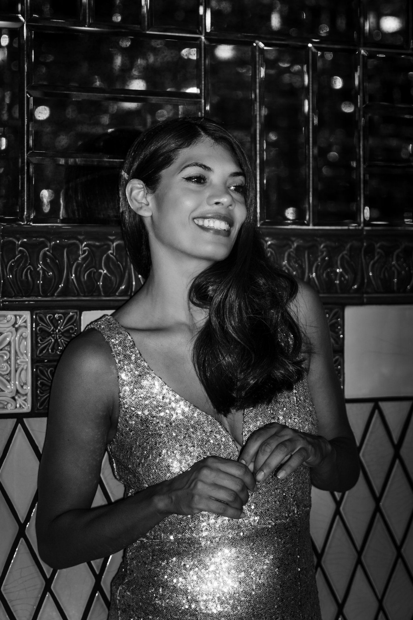 woman in luxerious glitter dress.