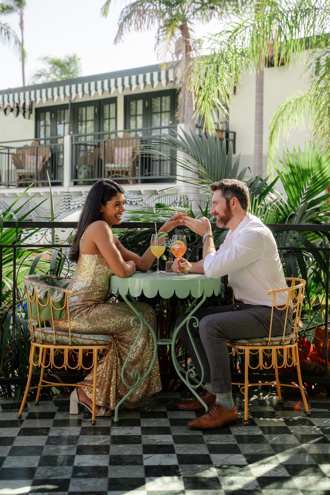 Romantic dinner with cocktails outside.