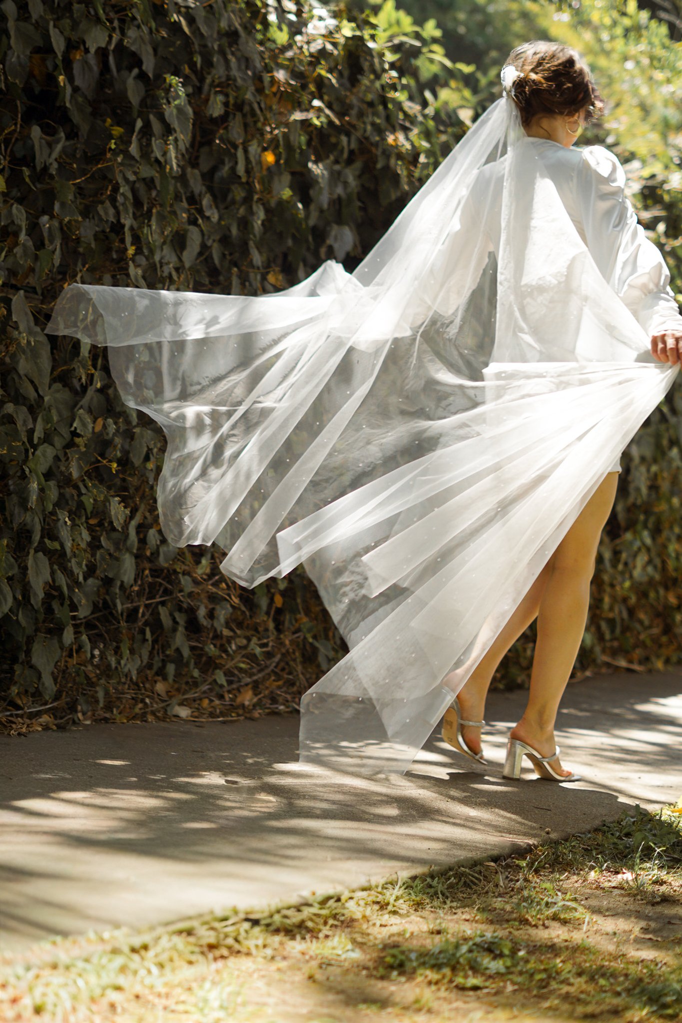 weddingvail flowing in wind.