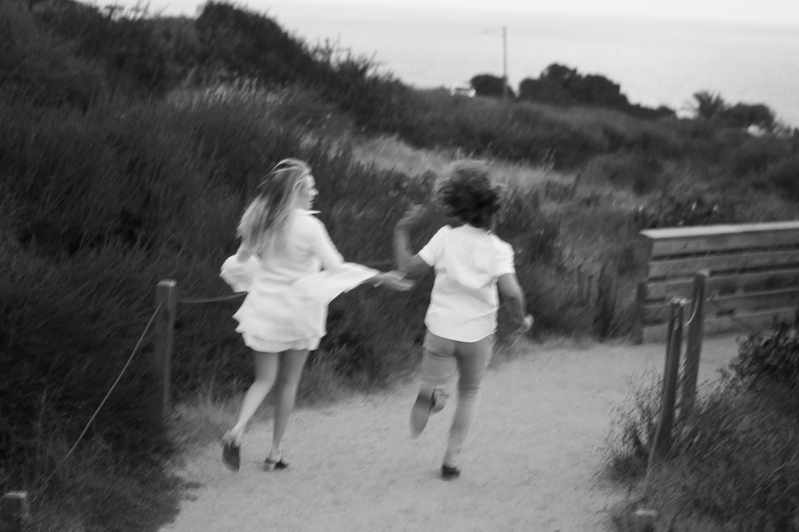 man and woman running